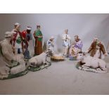 Eleven painted plaster figures of the Nativity, largest figure 23½" high