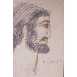 Pansarias, stylised portrait of a bearded man, pencil sketch, 11½" x 16"