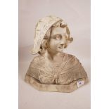 A C19th decorative bust of a Dutch lady in traditional dress, signed J. Gianelli, plaster cast,