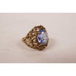 A 9ct gold and blue topaz set ring, approximate size 'M/N'