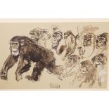 William Timyon, sketch of chimpanzees, signed, 18" x 11"