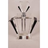 A large Art Deco style black and white glass perfume bottle, 9½" high