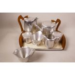 A seven piece Picquot ware tea and coffee service with tray, coffee pot 7" high