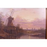 Attributed to James Ward RA (British, 1769-1859), windmill at sunset, unsigned and label verso,