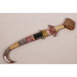 A replica Eastern ceremonial dagger with hardstone handle and sheath, 12" long