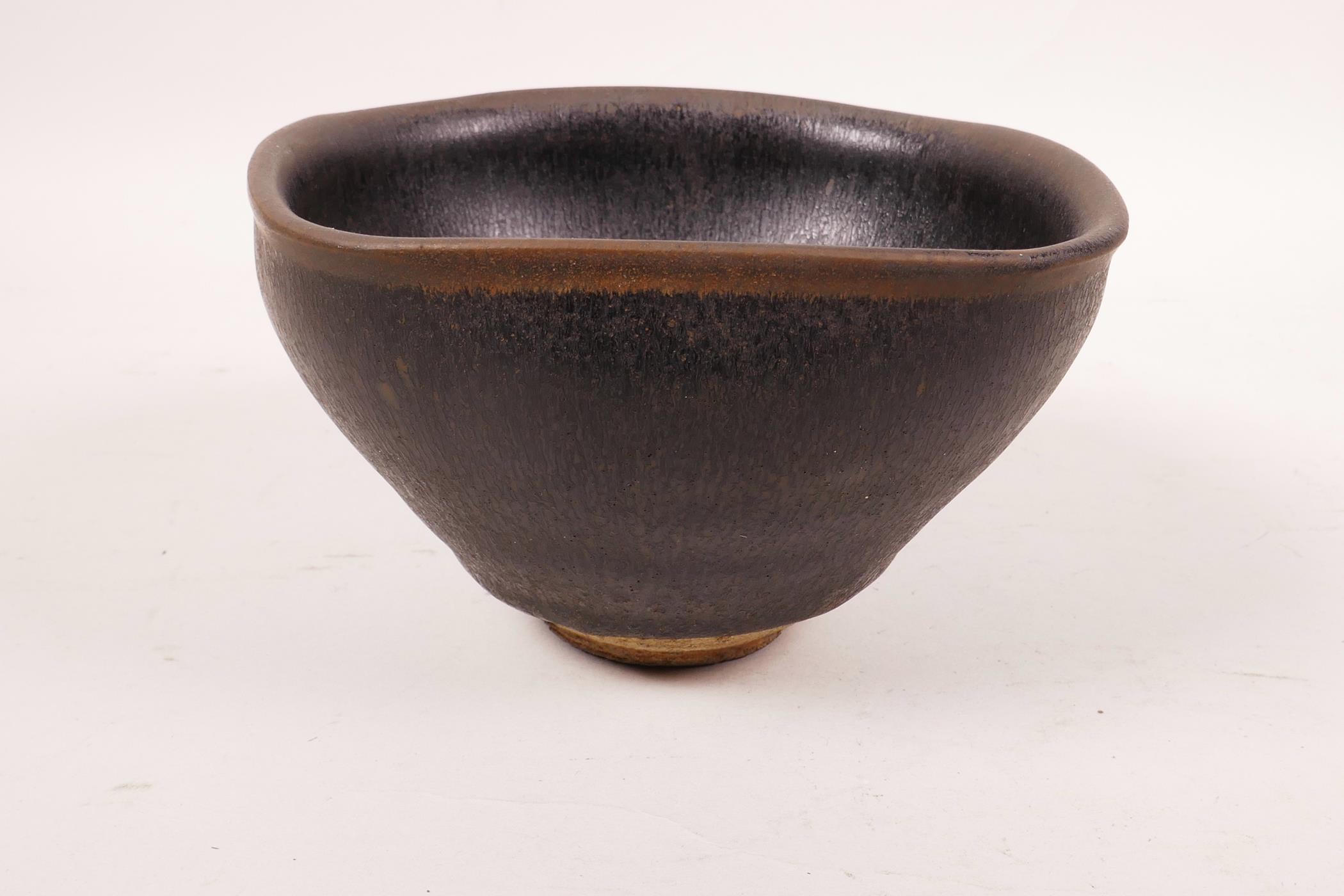 A Chinese Jian kiln rice bowl with a hare's fur glaze 5" diameter