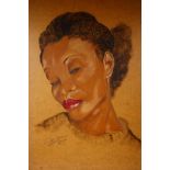 Portrait of a beautiful woman, unknown artist, signed lower left, mixed media on board, unframed,