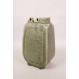 A Chinese green glazed pottery flask, 9" high