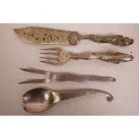 American Reed and Barton 'Albert Hansen' silver plated mid century salad servers; and exotic early