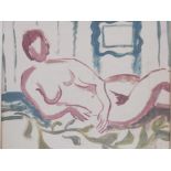 In the style of Matisse, reclining nude, watercolour on paper, unsigned, mid C20th 14" x 12"