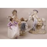 A Royal Doulton figurine 'Ashley' HN3420, 7½" high, together with three Spanish porcelain figurines,