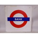 A London Underground railway sign for Bank station, 24½" x 24½"
