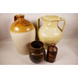 A large studio pottery Grecian style two handled vase, 15" high, together with a two gallon