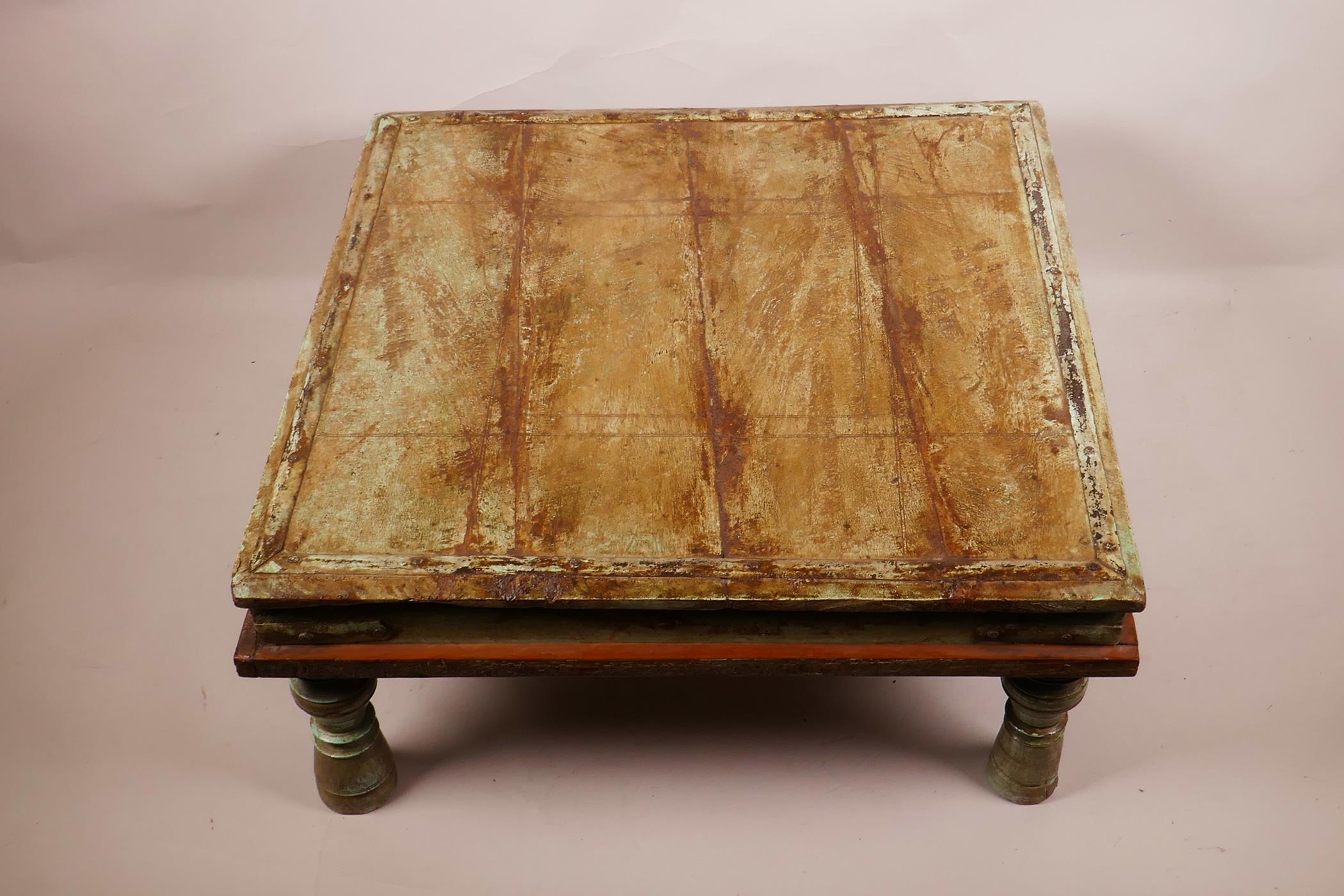 An Indian painted hardwood low coffee table, 17" x 17", 7½" high - Image 2 of 2