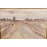 Dutch landscape, signed Louis Apol(?), watercolour, 11" x 16"