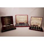 A set of early C20th Harrison Brothers and Howson antler handled steak knives and forks; six EPNS