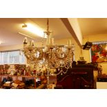 An eight branch glass lustre drop chandelier, 1 bowl AF, 23" diameter