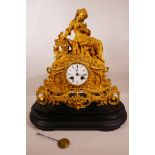 A C19th French ormolu figural Vicenti et Cie 'Medaille d'Argent' mantel clock, with pendulum and