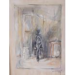 J.G. Anderson, figure study in the manner of Alberto Giacometti, oil on canvas, 23½" x 31½"