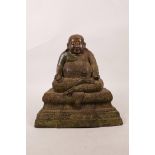 A Chinese bronze of Buddha seated in meditation, with a verdigris patina, 8" high