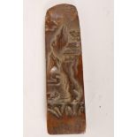 A Chinese bronze seal cast with a mountain landscape, 3½" long
