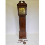 A late C18th/early C19th thirty hour oak longcase clock, with a brass dial, spandrels engraved