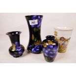 Three Royal Stanley ware 'Jacobean' vases, circa 1920, largest vase 8" x 4", A/F, together with a