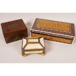 A Moorish sandalwood and micro-mosaic inlaid trinket box with carved lid, 8" x 4" x 2½", together