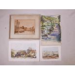 Edward Wesson, 'A Backwater', signed watercolour, together with three unframed watercolour