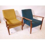 A pair of mid century open armchairs, 30½" high