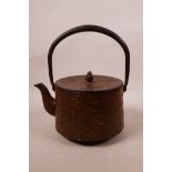 A Japanese tetsubin cast iron kettle, 8½" high x 6" diameter