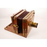 A Meagher 21 mahogany full plate camera with brass Dallmayer lens no.12157, 13½" long