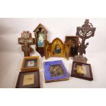 A collection of ten religious artefacts, including six Madonna and Child icons, three of Christ on