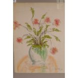 Flowers and foliage in a vase, signed 'Paul Maze', pastel drawing, 17" x 13"