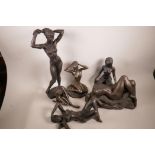 Six composition figurines of female nudes, largest 20" high, two signed D Cameron