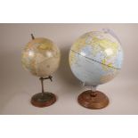 A table top terrestrial globe, 17" high, together with a 'Classic Globe' from the George F. Cram