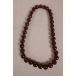 A graduated string of amber beads, 23" long, 116 grams