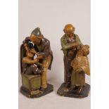 A German red earthenware figure of a doctor treating a boy's eye, and another of a Berber cutting