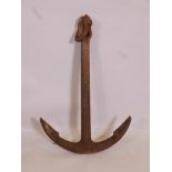 An antique cast iron ship's anchor, 40"