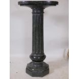 A C19th French vert de mer marble stand, in three sections, A/F losses, 22" wide x 41" high