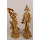 A pair of Austrian Amphora figurines of a courting couple, marked EW. Turn Wien Austria, 13" high,