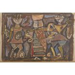 Abstract study of three figures, mixed media on paper, signed 'Campigli', 9½" x 13½"