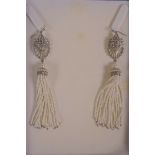 A pair of silver and freshwater seed pearl drop earrings, 4½" drop
