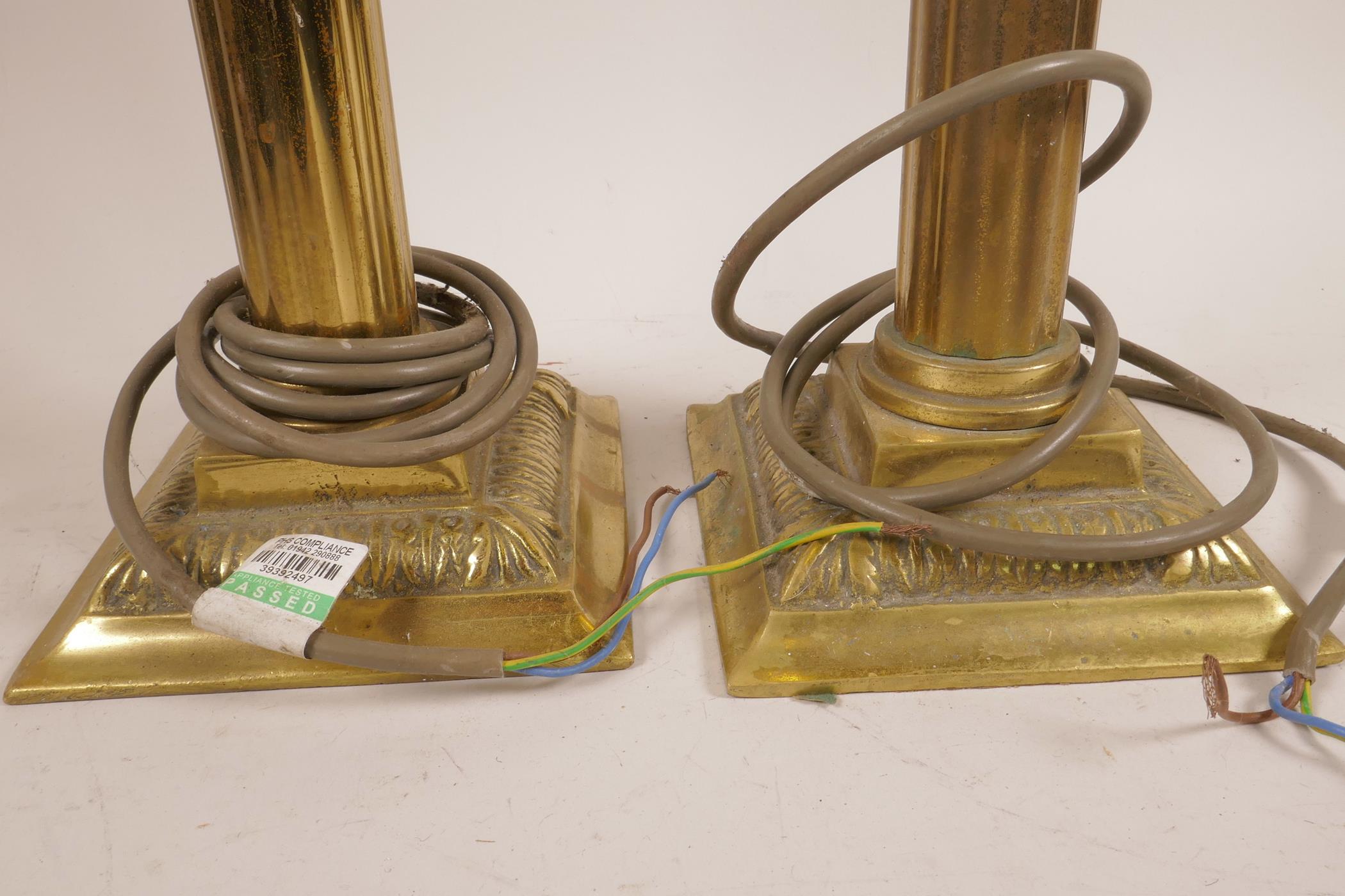 A pair of Corinthian column brass lamps, 19" high x 5" wide - Image 3 of 3