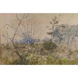 Lionel Bulmer, inscribed on gallery label verso Winter Hedges, watercolour landscape, 13" x 17"