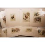 Eight mounted Punch cartoons, published between 1840 and 1940, hand coloured, 5" x 4½