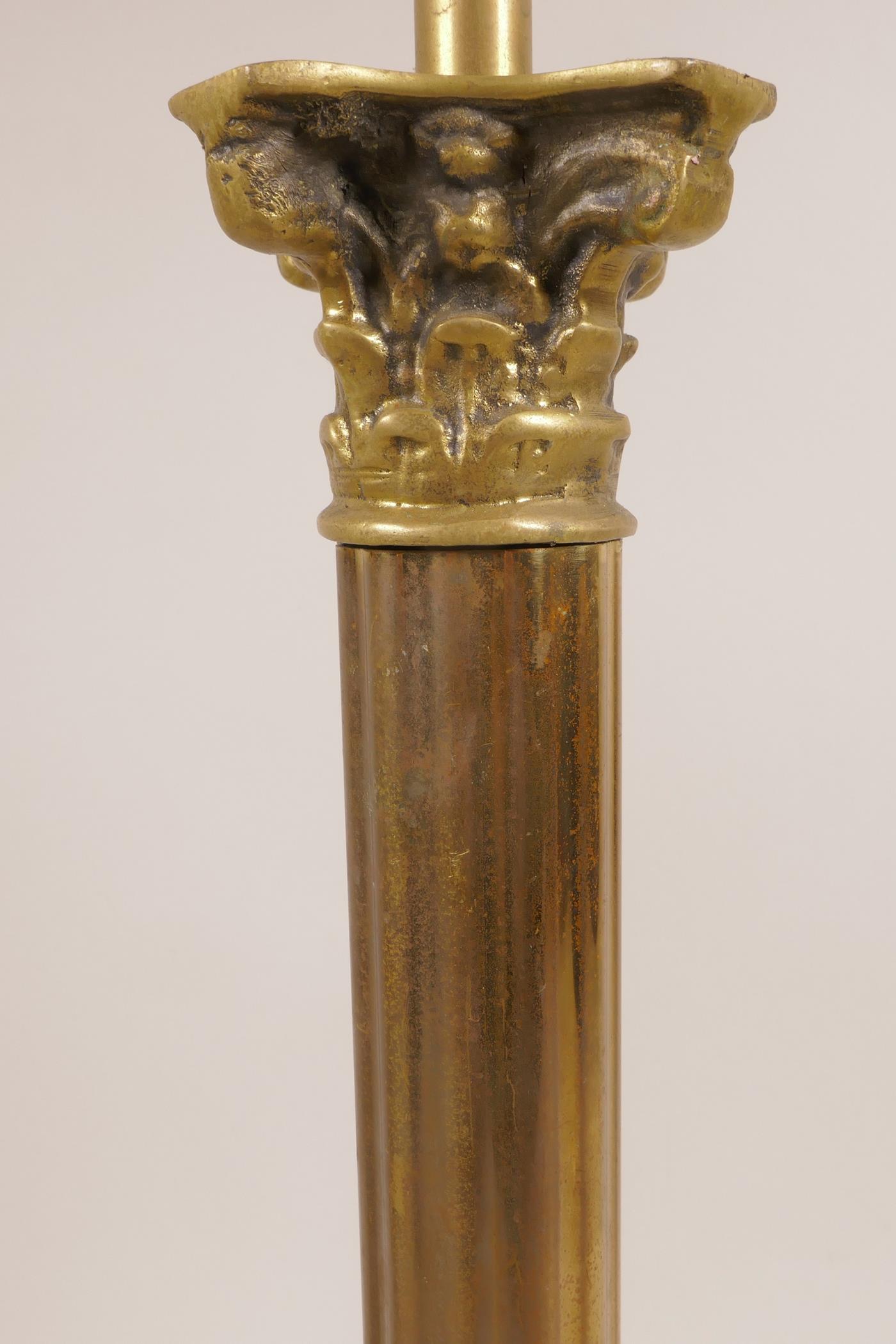 A pair of Corinthian column brass lamps, 19" high x 5" wide - Image 2 of 3