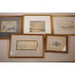 Allan Freer, three small watercolours, coastal scenes and two others, largest 6" x 4½" signed
