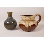 A studio pottery vase with a blue flambé glaze and impressed maker's mark to base, together with a