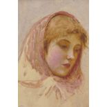 Attributed to Helen Allingham, portrait of a young lady, watercolour, 5½" x 4½"